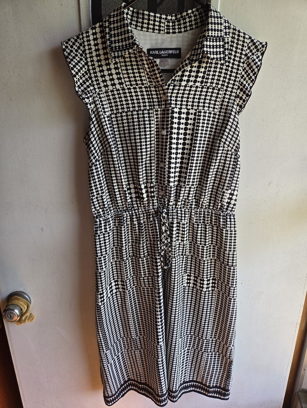 Karl Lagerfeld Black and White Dot Print Midi Dress EUC